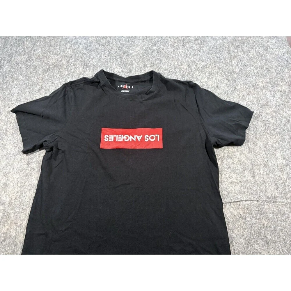 Air Jordan Shirt Mens Black Jump Man Los Angeles Logo Basketball Athletic Sz L